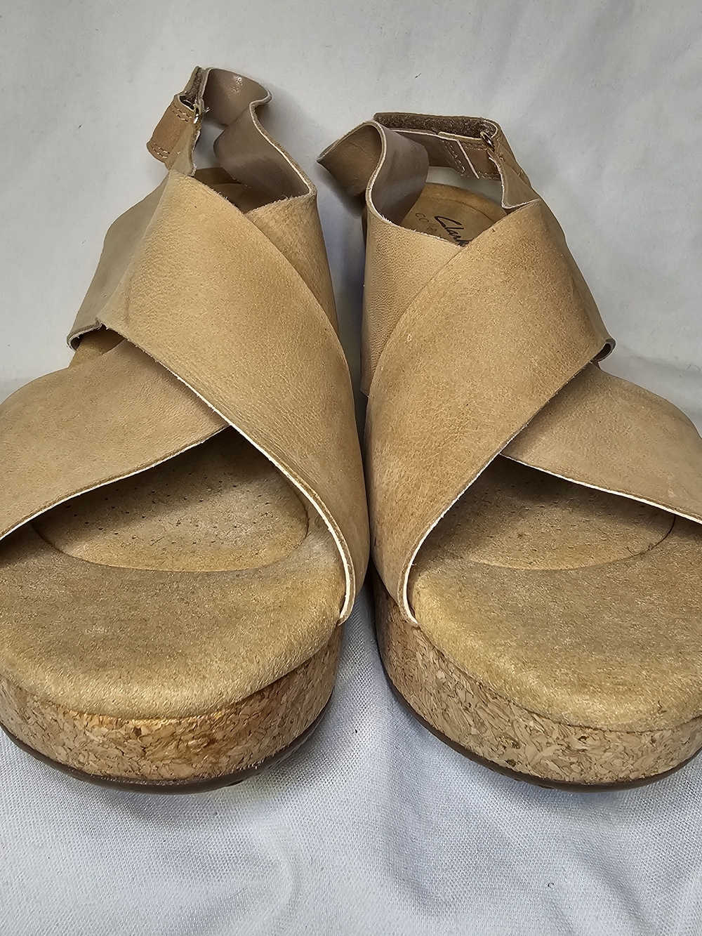 Clarks Annadel Eirwyn Wedge Sandals Size 11W NWT Tan Suede Cork Slingback - Picture 3 of 16